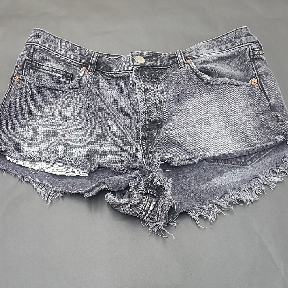 We The Free Frayed Hem Distressed Gray Denim Shorts Size 29